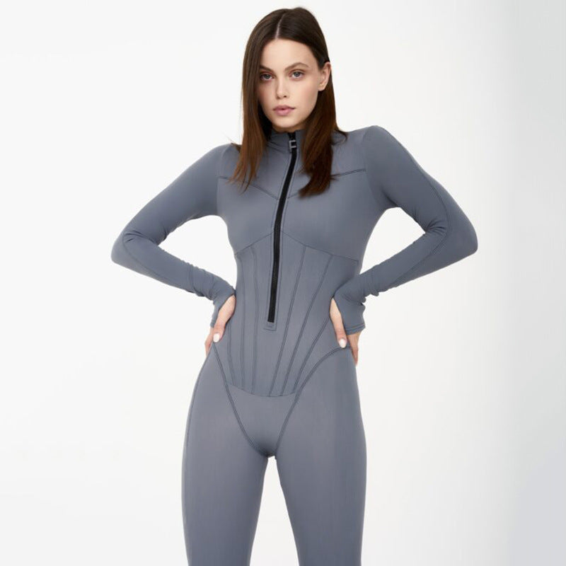Women's Sexy Polyester Tight Zipper Jumpsuit Long Sleeve